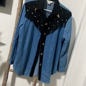 Vintage denim fringe shirt, size L
